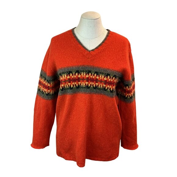 Eddie Bauer 100% Lambswool Fair Isle V-Neck Sweater Womens Medium - Picture 2 of 11
